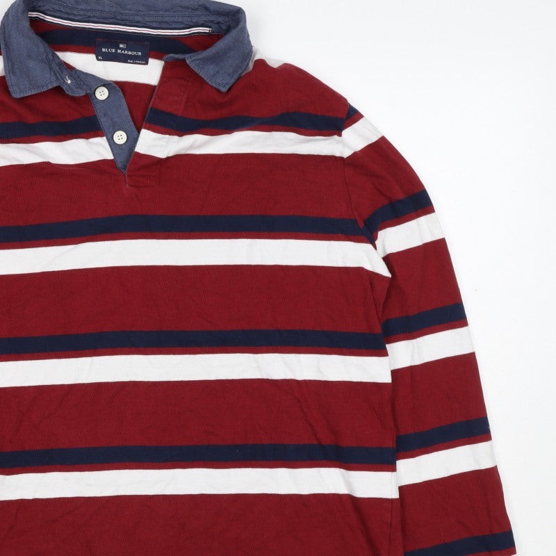 Blue Harbour Mens Multicoloured Stripe Long Sleeve Polo Shirt XL Cotton