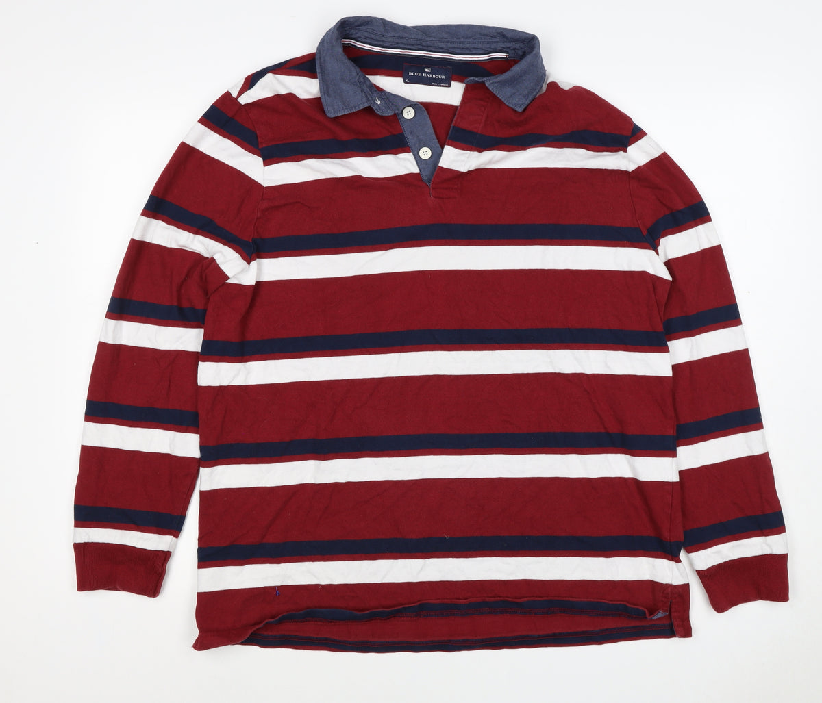 Blue Harbour Mens Multicoloured Stripe Long Sleeve Polo Shirt XL Cotton