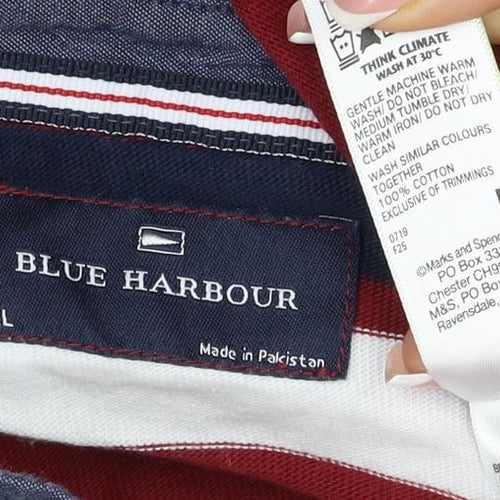 Blue Harbour Mens Multicoloured Stripe Long Sleeve Polo Shirt XL Cotton