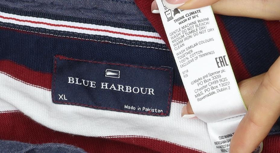 Blue Harbour Mens Multicoloured Stripe Long Sleeve Polo Shirt XL Cotton