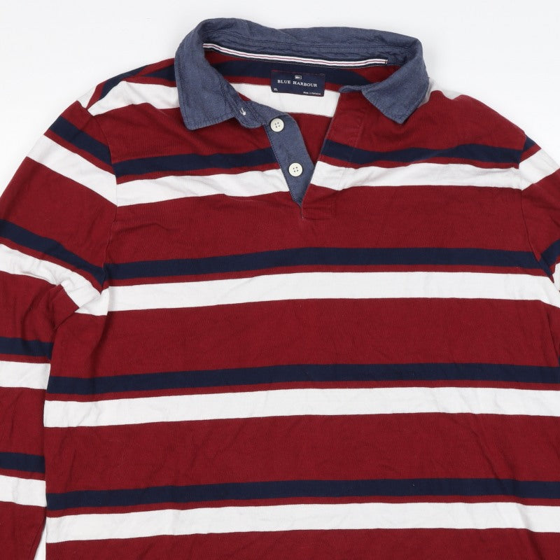 Blue Harbour Mens Multicoloured Stripe Long Sleeve Polo Shirt XL Cotton