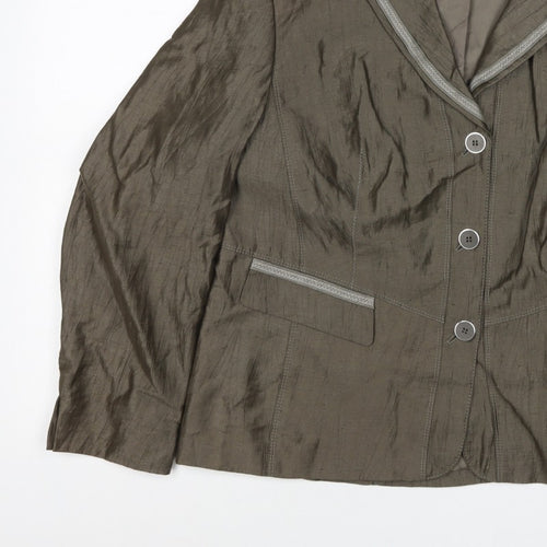 Gerry Weber Women Brown Linen Blend Blazer UK 18 3 Button Lined