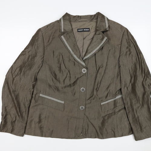Gerry Weber Women Brown Linen Blend Blazer UK 18 3 Button Lined