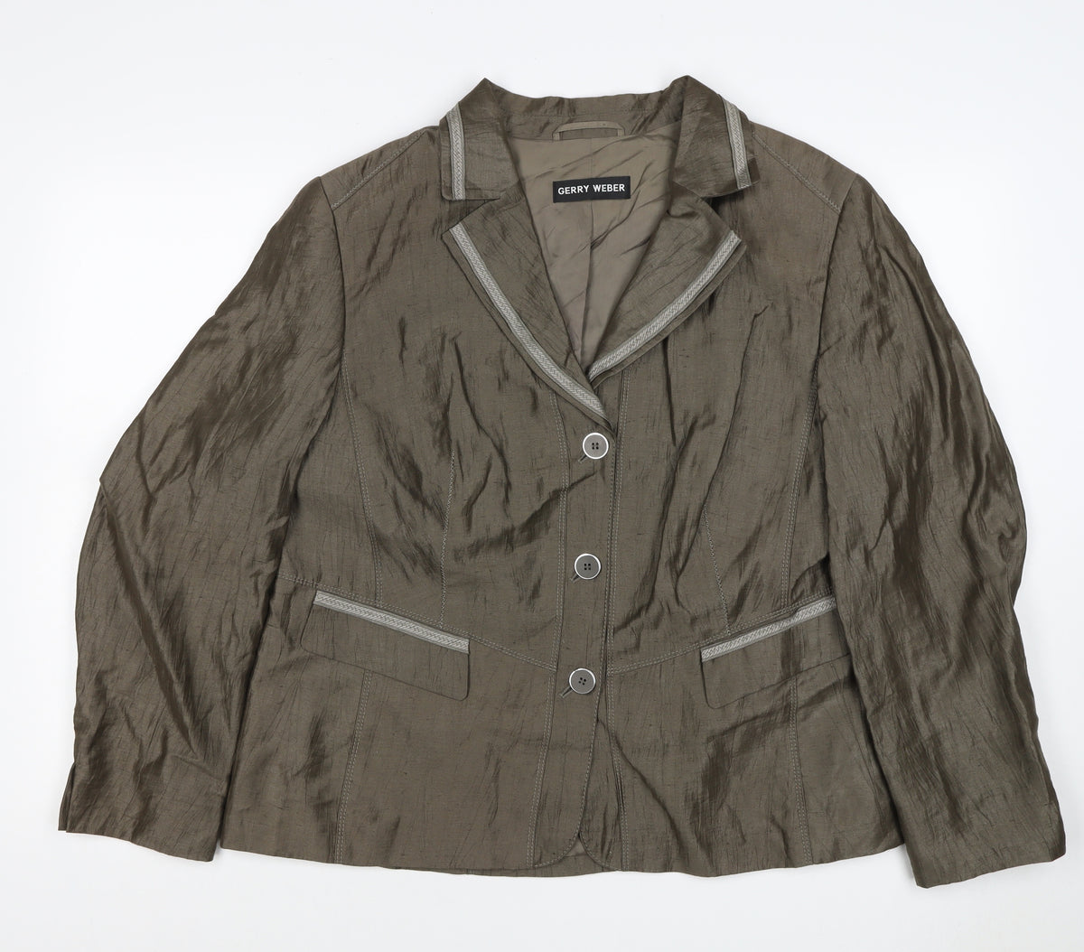 Gerry Weber Women Brown Linen Blend Blazer UK 18 3 Button Lined