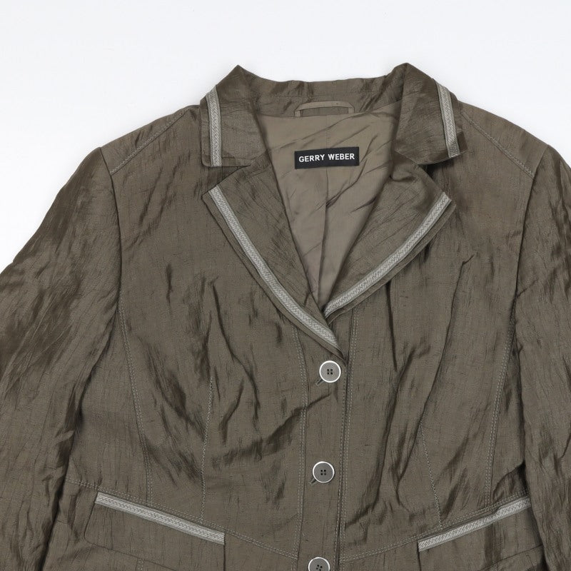 Gerry Weber Women Brown Linen Blend Blazer UK 18 3 Button Lined