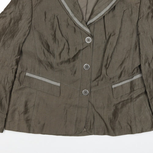 Gerry Weber Women Brown Linen Blend Blazer UK 18 3 Button Lined