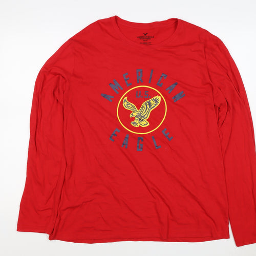 American Eagle Men’s Red XL Long Sleeve USA Eagle Graphic T-Shirt
