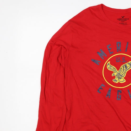 American Eagle Men’s Red XL Long Sleeve USA Eagle Graphic T-Shirt