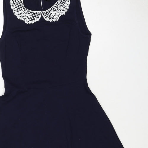 Dorothy Perkins Women Blue UK 12 Fit & Flare Sleeveless Lace Dress