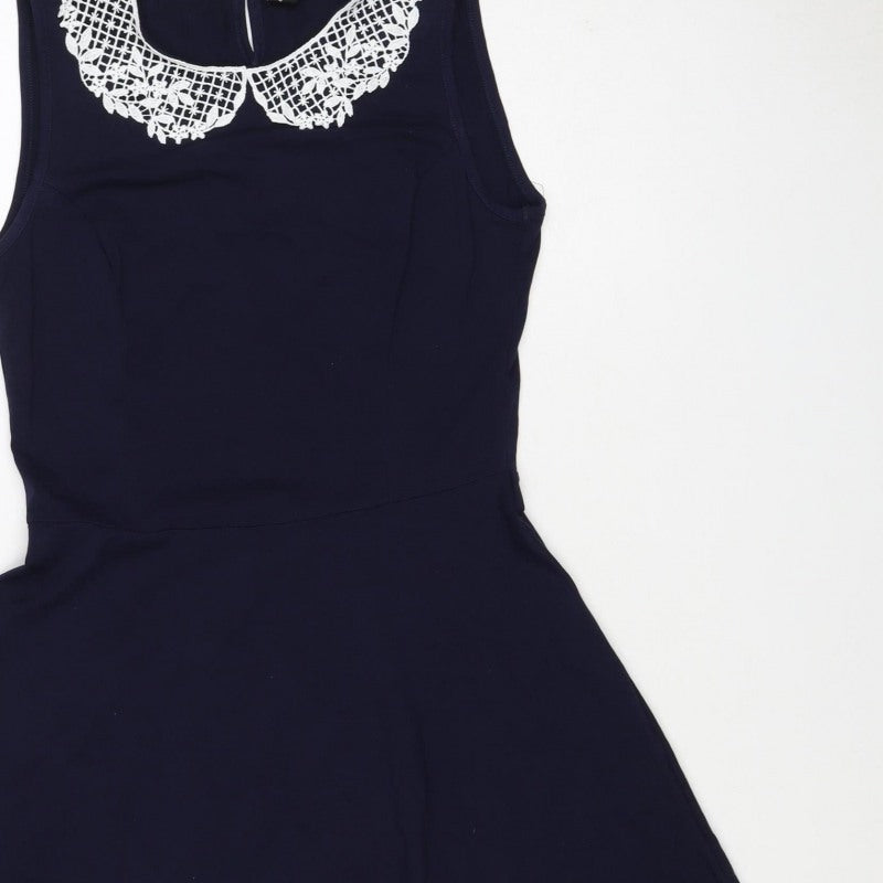 Dorothy Perkins Women Blue UK 12 Fit & Flare Sleeveless Lace Dress