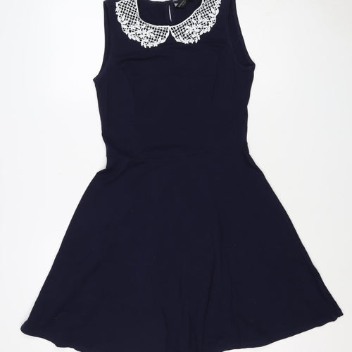 Dorothy Perkins Women Blue UK 12 Fit & Flare Sleeveless Lace Dress