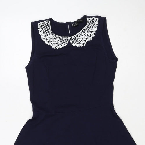 Dorothy Perkins Women Blue UK 12 Fit & Flare Sleeveless Lace Dress