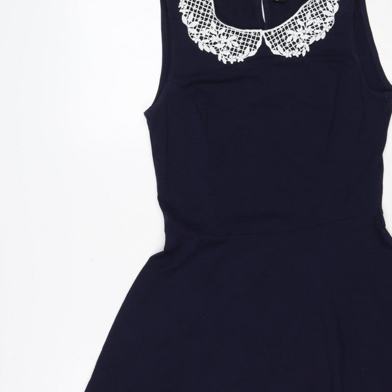 Dorothy Perkins Women Blue UK 12 Fit & Flare Sleeveless Lace Dress