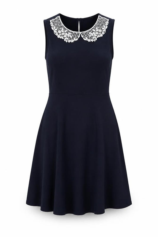 Front view of Dorothy Perkins Women Blue UK 12 Fit & Flare Sleeveless Lace Dress