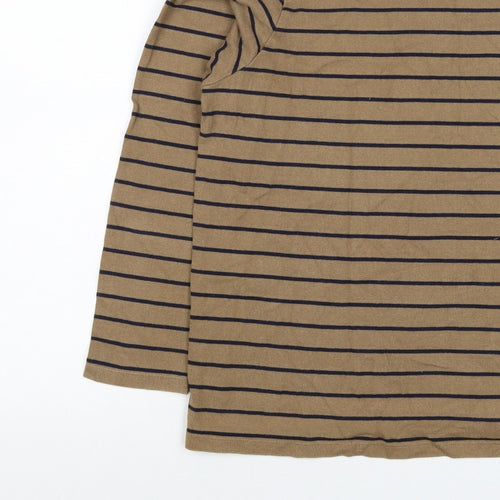 UNIQLO Women Brown Navy Stripe XL Boat Neck Long Sleeve Jersey Top