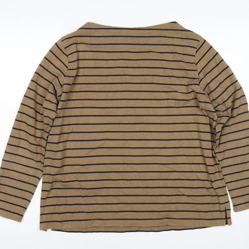 UNIQLO Women Brown Navy Stripe XL Boat Neck Long Sleeve Jersey Top
