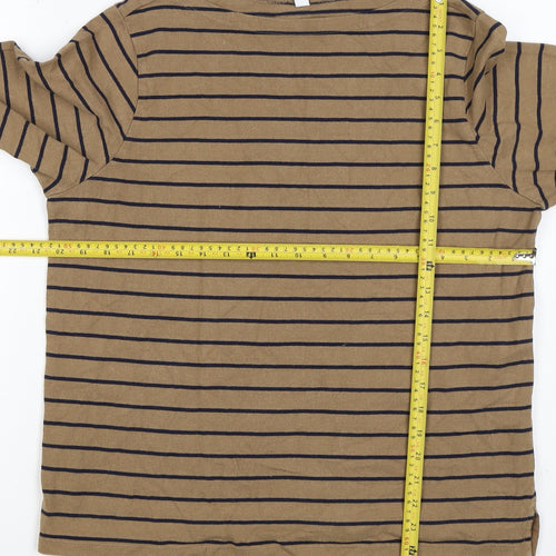 UNIQLO Women Brown Navy Stripe XL Boat Neck Long Sleeve Jersey Top