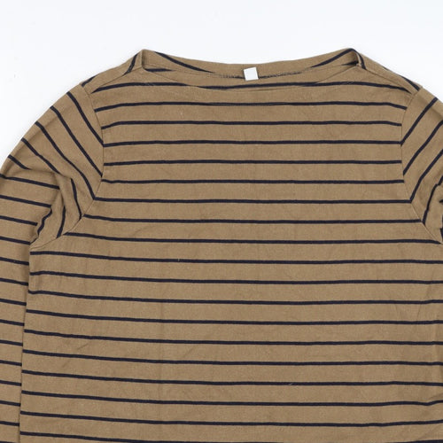 UNIQLO Women Brown Navy Stripe XL Boat Neck Long Sleeve Jersey Top