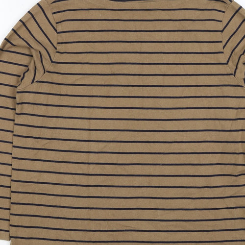 UNIQLO Women Brown Navy Stripe XL Boat Neck Long Sleeve Jersey Top
