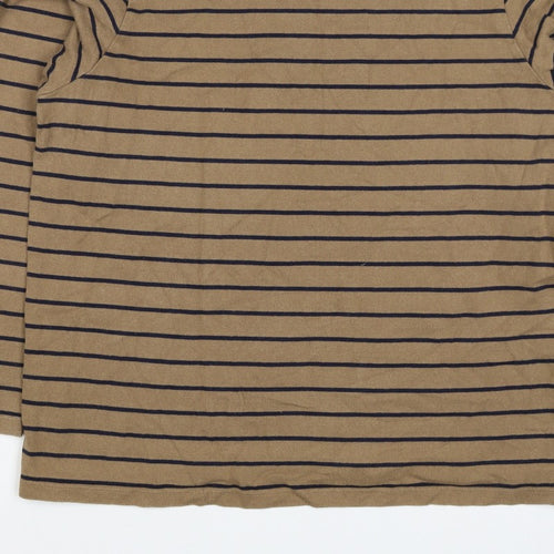 UNIQLO Women Brown Navy Stripe XL Boat Neck Long Sleeve Jersey Top