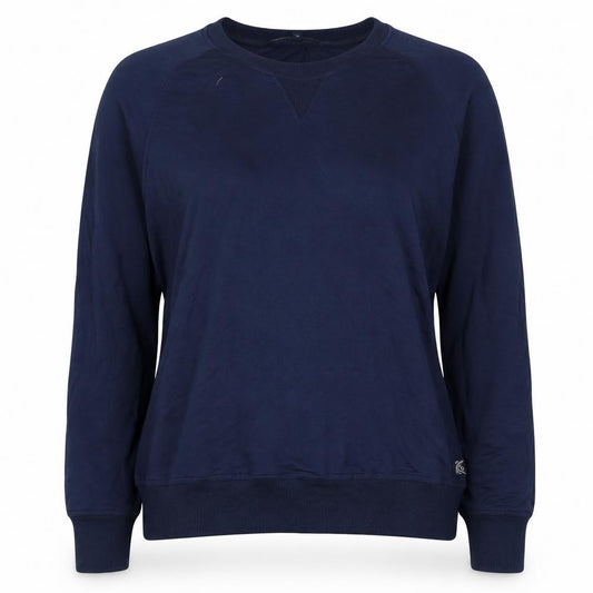 Front view of Crew Clothing Company Women’s Navy M Pullover Crew Neck Raglan Sweatshirt