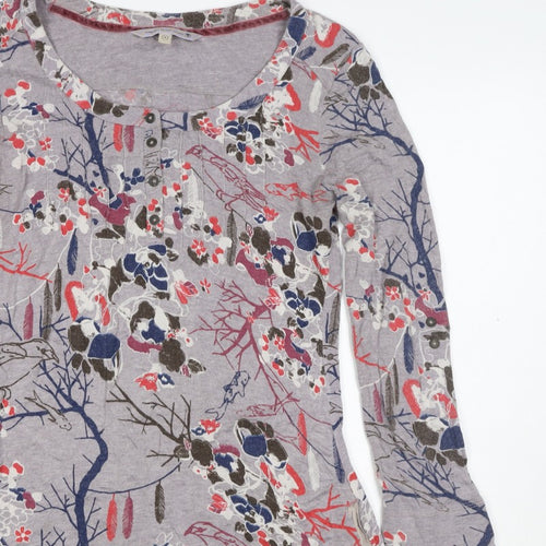 Cavalli Women’s Grey Floral Bird Henley Tunic Top Size 8