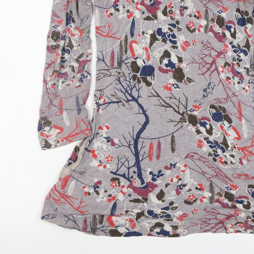 Cavalli Women’s Grey Floral Bird Henley Tunic Top Size 8