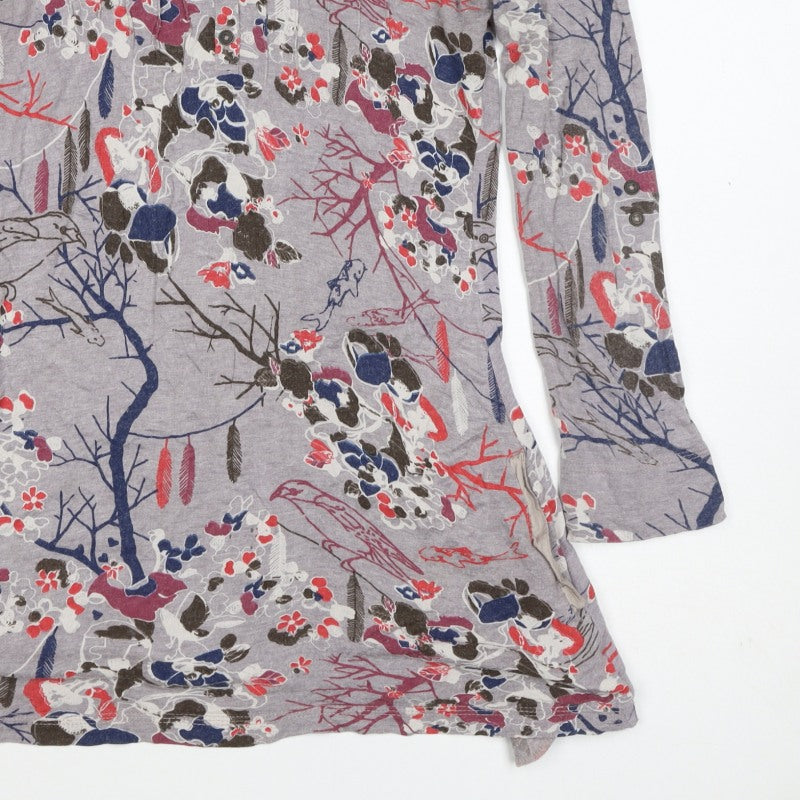Cavalli Women’s Grey Floral Bird Henley Tunic Top Size 8