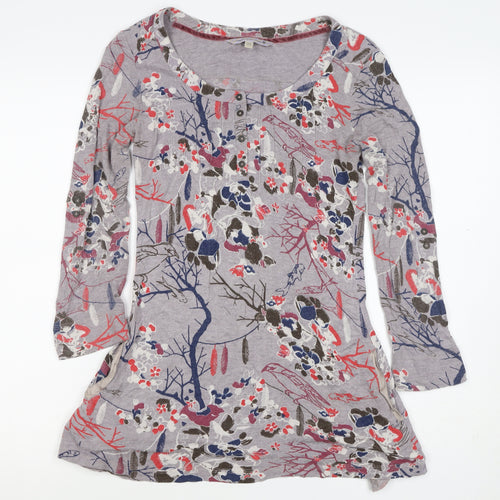 Cavalli Women’s Grey Floral Bird Henley Tunic Top Size 8