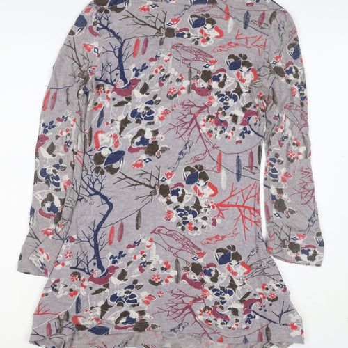 Cavalli Women’s Grey Floral Bird Henley Tunic Top Size 8