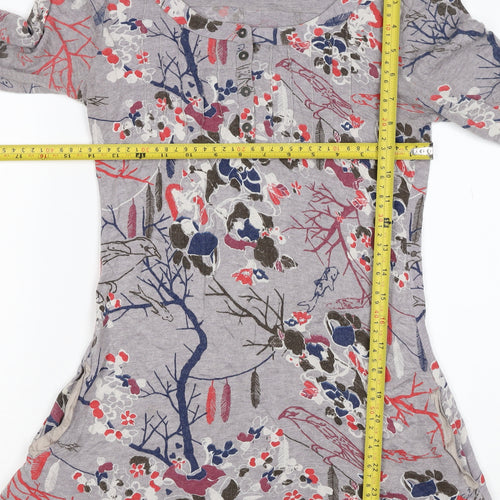 Cavalli Women’s Grey Floral Bird Henley Tunic Top Size 8