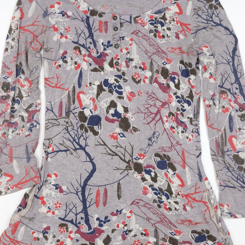 Cavalli Women’s Grey Floral Bird Henley Tunic Top Size 8