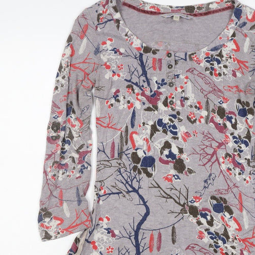 Cavalli Women’s Grey Floral Bird Henley Tunic Top Size 8