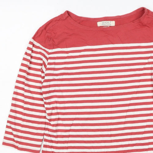 Seasalt Women Red White Striped Organic Cotton UK 10 3/4 Sleeve T-Shirt