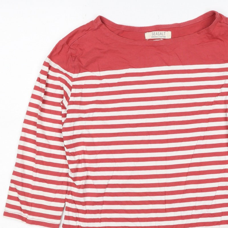 Seasalt Women Red White Striped Organic Cotton UK 10 3/4 Sleeve T-Shirt