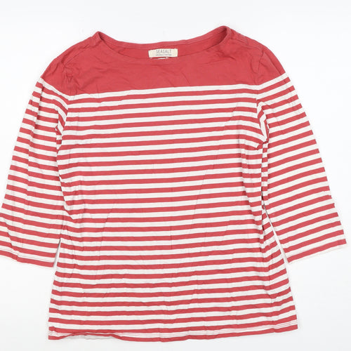 Seasalt Women Red White Striped Organic Cotton UK 10 3/4 Sleeve T-Shirt