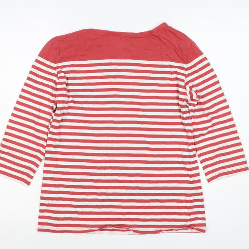 Seasalt Women Red White Striped Organic Cotton UK 10 3/4 Sleeve T-Shirt