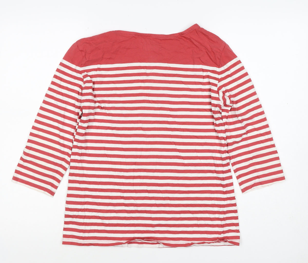 Seasalt Women Red White Striped Organic Cotton UK 10 3/4 Sleeve T-Shirt