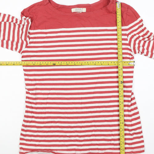 Seasalt Women Red White Striped Organic Cotton UK 10 3/4 Sleeve T-Shirt
