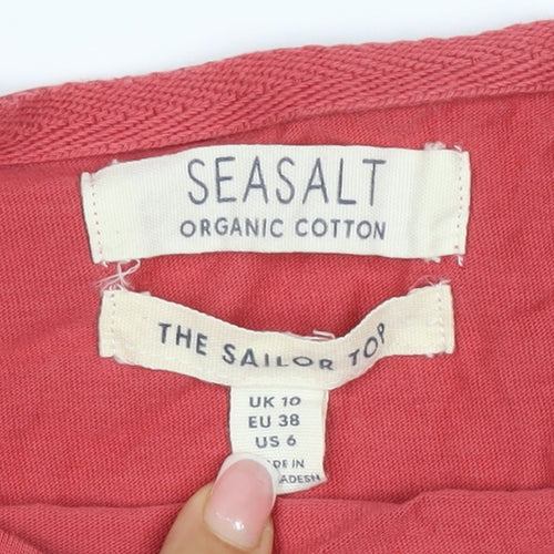 Seasalt Women Red White Striped Organic Cotton UK 10 3/4 Sleeve T-Shirt