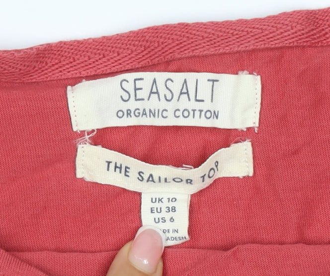 Seasalt Women Red White Striped Organic Cotton UK 10 3/4 Sleeve T-Shirt