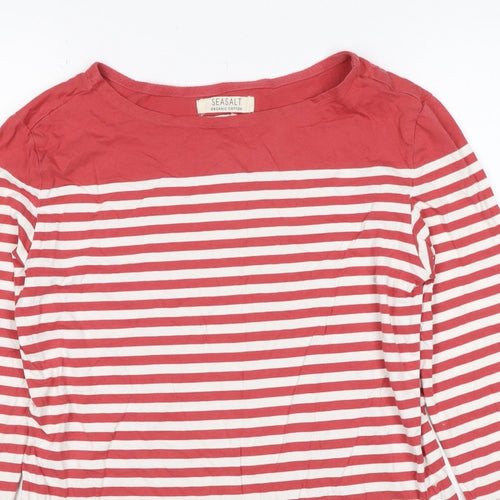 Seasalt Women Red White Striped Organic Cotton UK 10 3/4 Sleeve T-Shirt