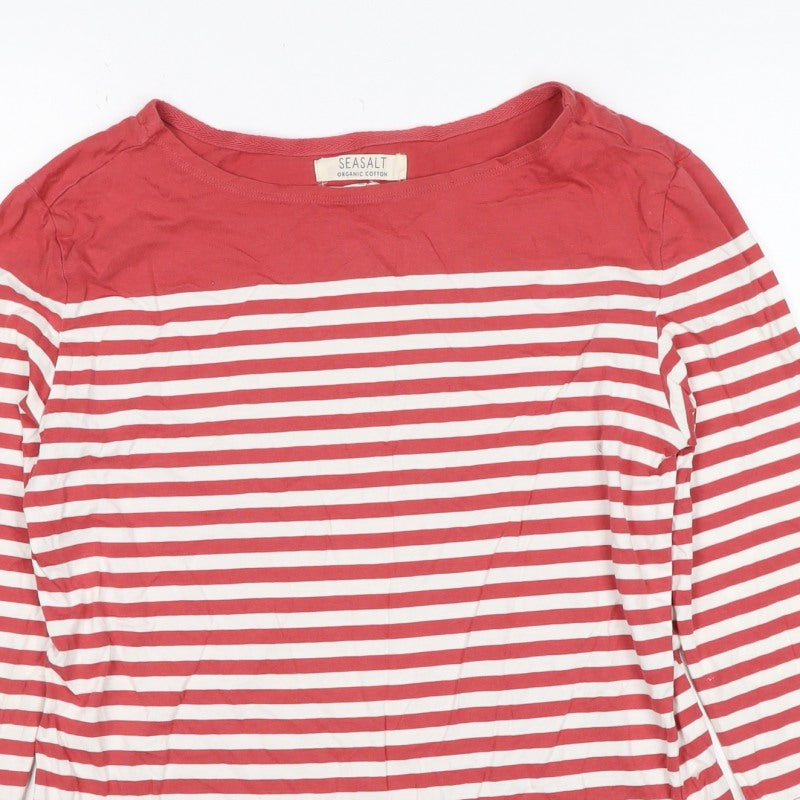 Seasalt Women Red White Striped Organic Cotton UK 10 3/4 Sleeve T-Shirt