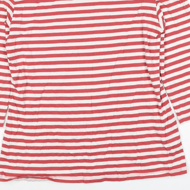 Seasalt Women Red White Striped Organic Cotton UK 10 3/4 Sleeve T-Shirt
