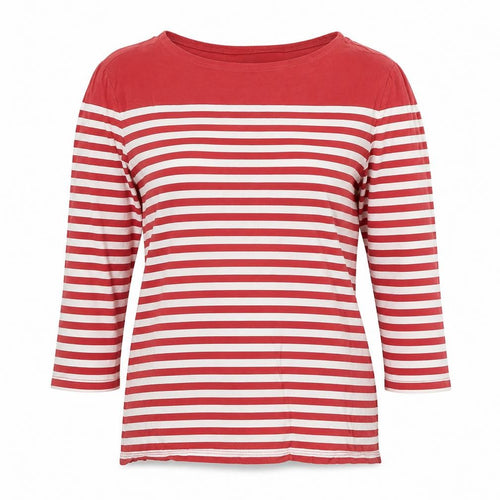 Seasalt Women Red White Striped Organic Cotton UK 10 3/4 Sleeve T-Shirt