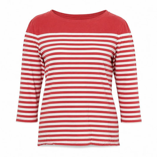 Seasalt Women Red White Striped Organic Cotton UK 10 3/4 Sleeve T-Shirt