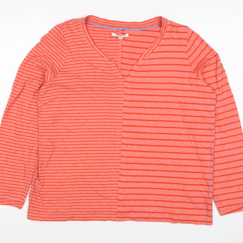 White Stuff Women’s Pink Stripe Cotton Jersey V-Neck Top UK 16