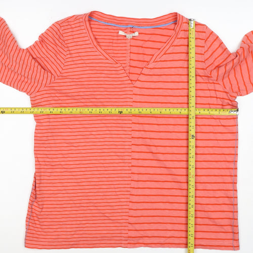 White Stuff Women’s Pink Stripe Cotton Jersey V-Neck Top UK 16