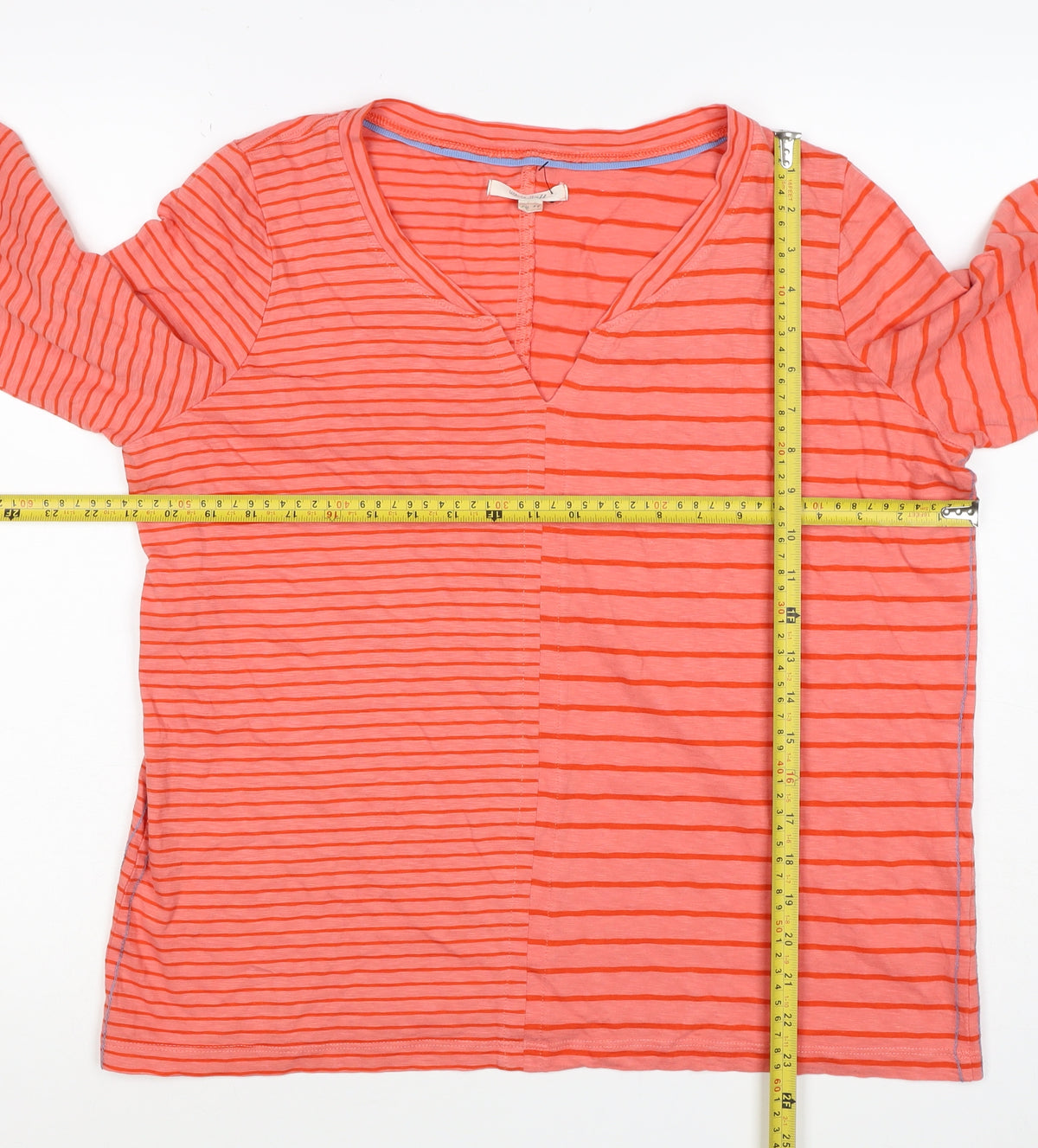 White Stuff Women’s Pink Stripe Cotton Jersey V-Neck Top UK 16