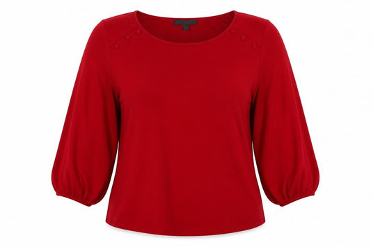 Adrianna Papell Women Red L Jersey Button Detail Balloon Sleeve Blouse